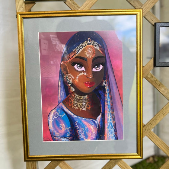 illustration numérique d'une indienne dipavali davali holi malbaraise bijoux verts