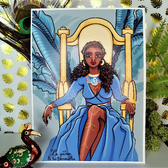 illustration numérique reine bananiers doré sur son trône