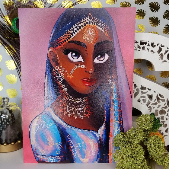 illustration numérique d'une indienne dipavali davali holi malbaraise bijoux