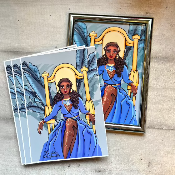 illustration numérique reine bananiers doré sur son trône