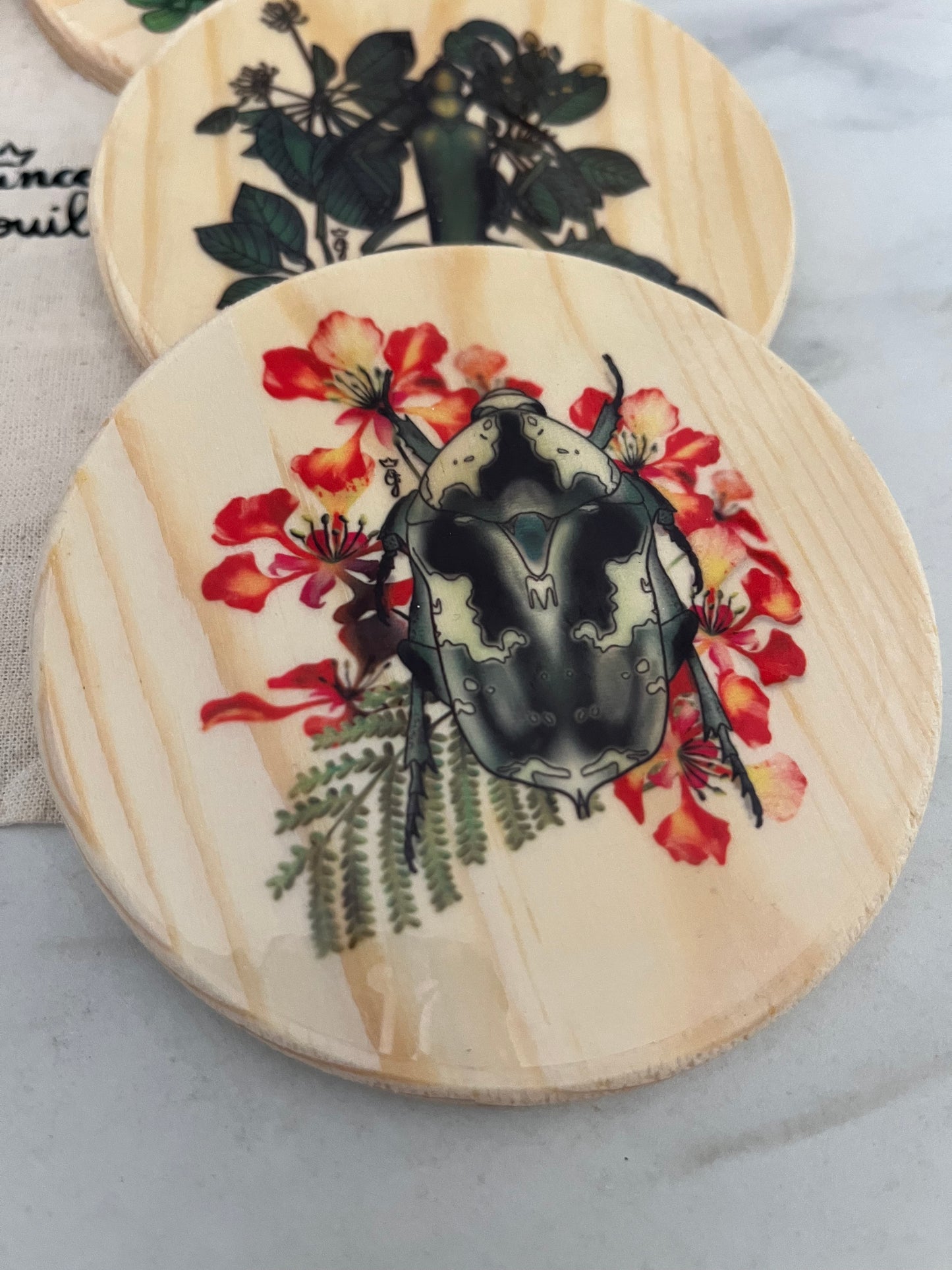 Bébêtes la kour - sous verres en bois