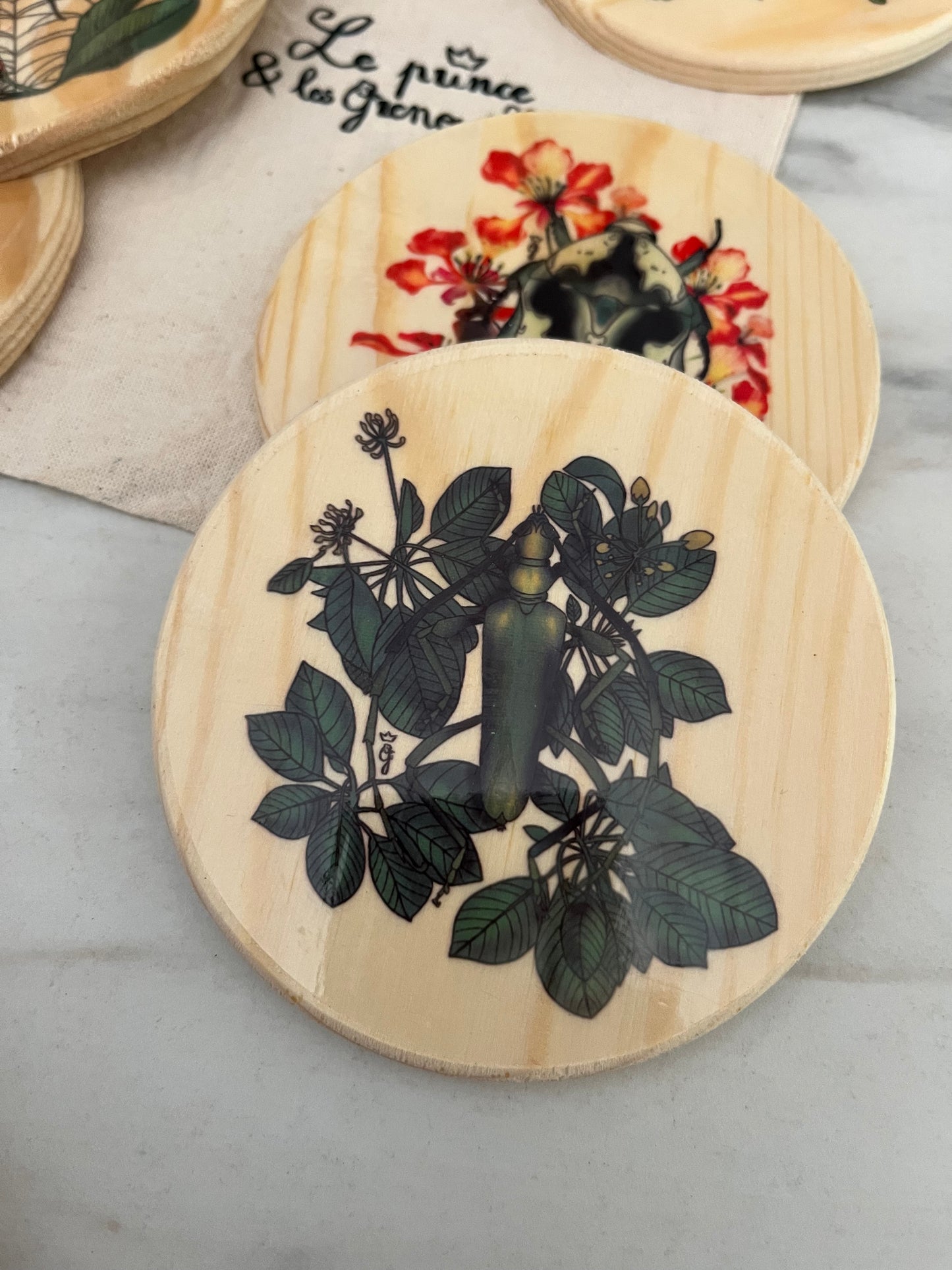 Bébêtes la kour - sous verres en bois