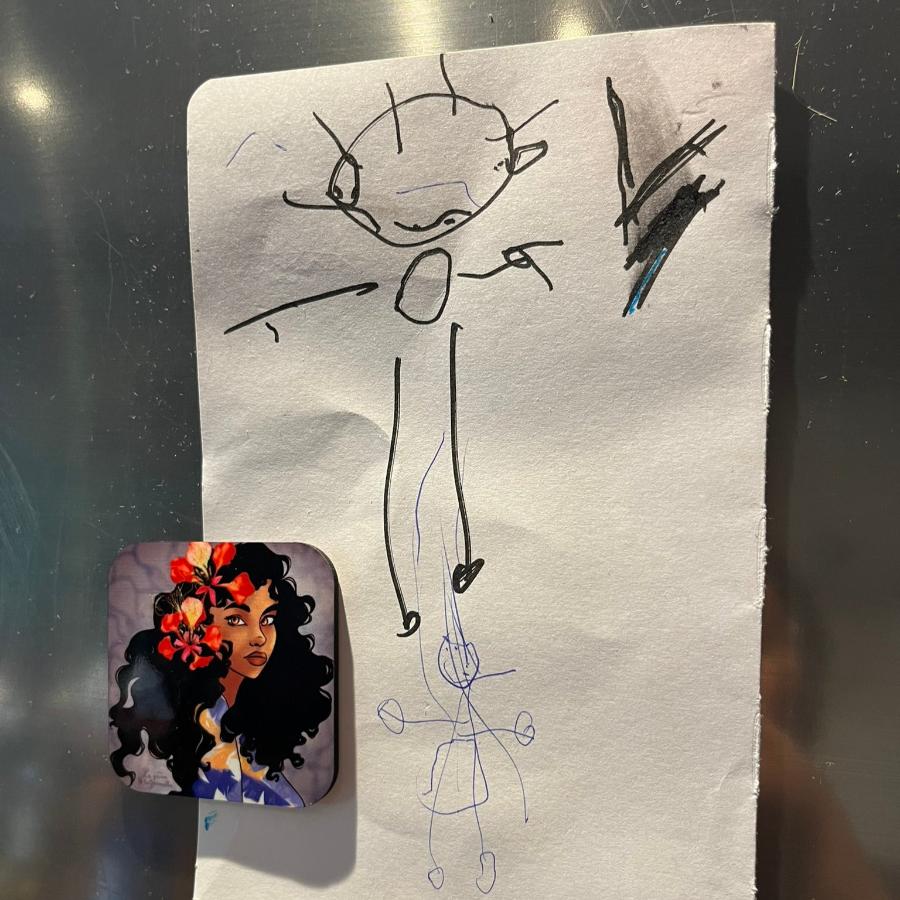 Aimants carrés en bois  
sublimation à la main avec flamboyants rouge de La Réunion sur frigo