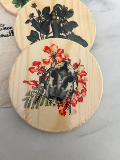 Bébêtes la kour - sous verres en bois