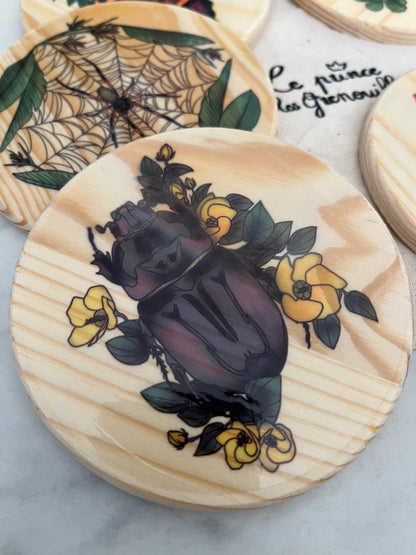 Bébêtes la kour - sous verres en bois