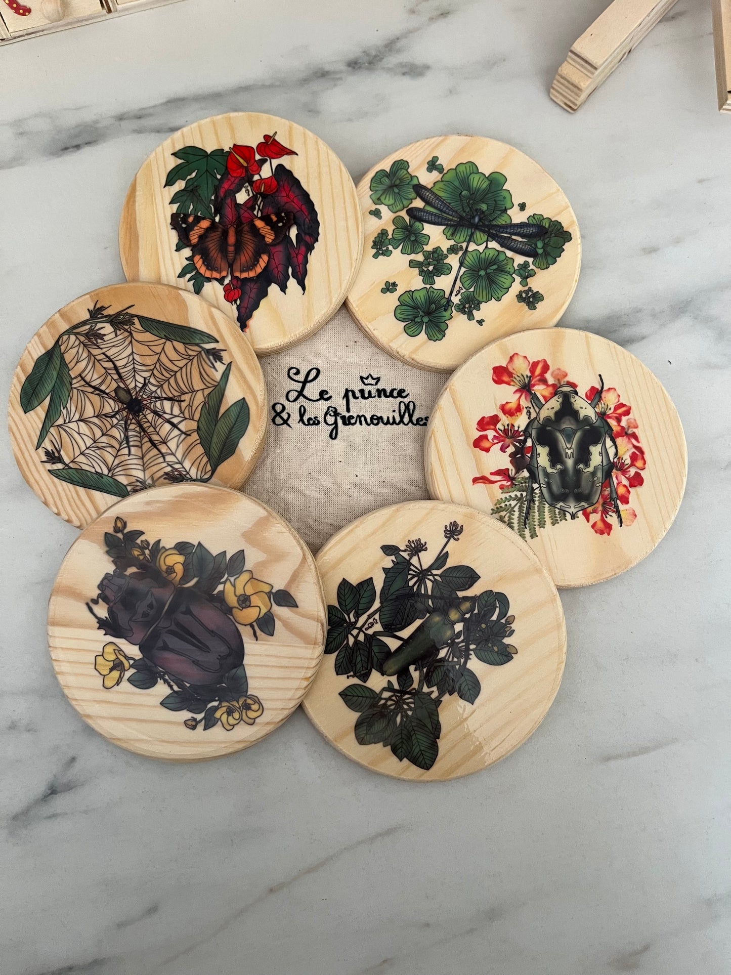 Bébêtes la kour - sous verres en bois