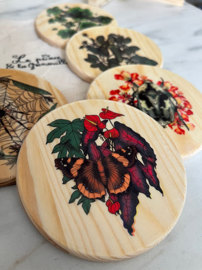 Bébêtes la kour - sous verres en bois