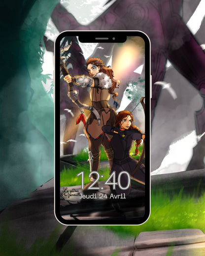 Fanart de Aloy personnage du jeux vidéo "Horizon Zero Dawn" et de Katniss Everdeen de la trilogie "Hunger Games"