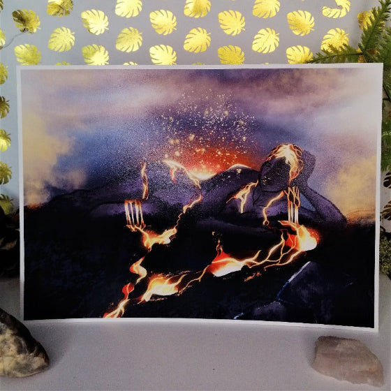 illustration numérique personnification du volcan La Fourniase de La Réunion