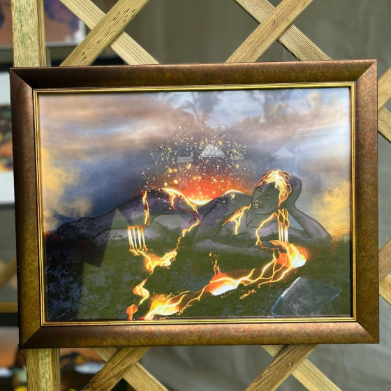 illustration numérique personnification du volcan La Fourniase de La Réunion