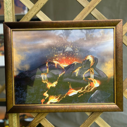 illustration numérique personnification du volcan La Fourniase de La Réunion